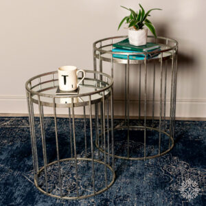 Cage Set of Two Side Tables Round Mirrored Silver