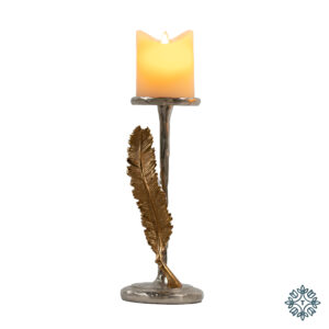 Feather Pillar Candle Holder Silver/Gold 28cm